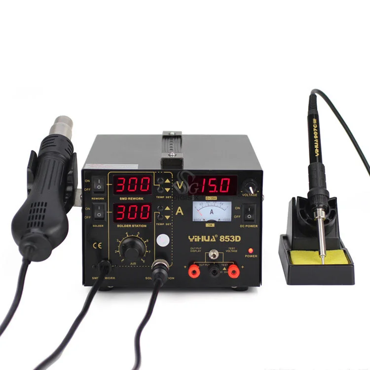853D SMD DC Power Supply Hot Air Gun Rework Solder Soldering Iron Station
853D SMD DC Power Supply Hot Air Gun Rework Solder Soldering Iron Station