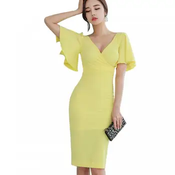 Summer Yellow Dresses Vneck Short Flare Sleeve Women Dress Elegant Office Ladies Bandage Bodycon Sexy Party Pencil Midi Sundress
Summer Yellow Dresses Vneck Short Flare Sleeve Women Dress Elegant Office Ladies Bandage Bodycon Sexy Party Pencil Midi Sundress