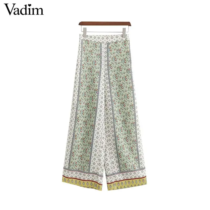 Vadim women retro print wide leg pants black zipper elastic waist side zipper female casual vintage long trousers mujer KB044
Vadim women retro print wide leg pants black zipper elastic waist side zipper female casual vintage long trousers mujer KB044