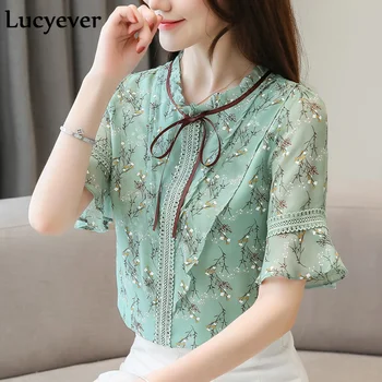 Lucyever Chiffon Women Blouse Fashion Summer Flare Short Sleeve Print Floral Slim Shirts Elegant bow Korean Office Ladies Tops
Lucyever Chiffon Women Blouse Fashion Summer Flare Short Sleeve Print Floral Slim Shirts Elegant bow Korean Office Ladies Tops