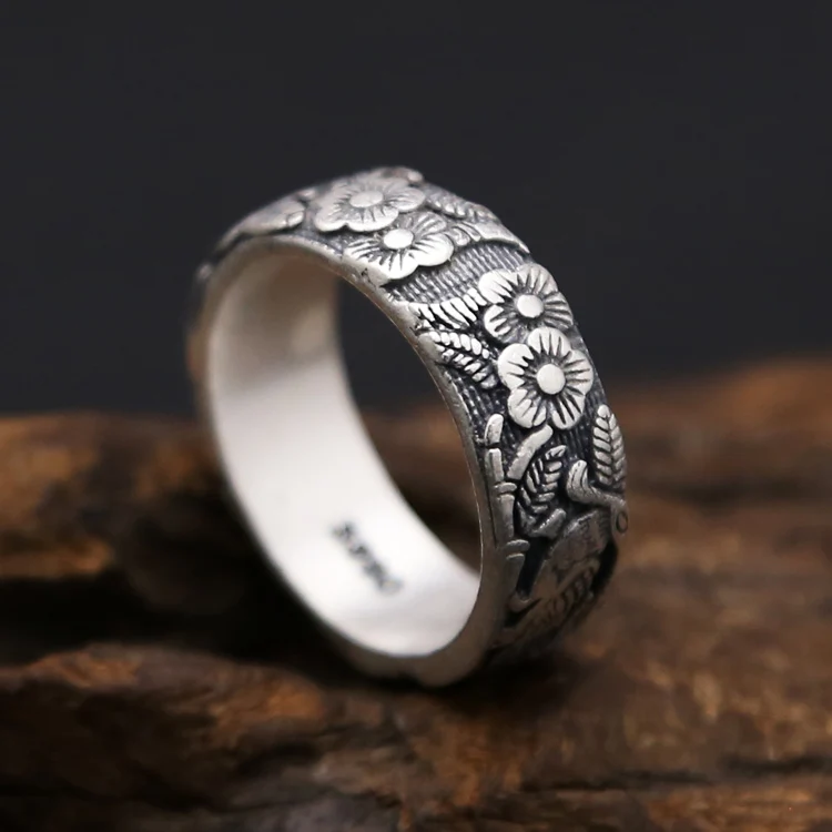 Fine Silver 990 Vintage China Flower Band Rings Men Women Fine Sterling Silver Jewelry Solid Thai Silver Ring Top Quality
Fine Silver 990 Vintage China Flower Band Rings Men Women Fine Sterling Silver Jewelry Solid Thai Silver Ring Top Quality