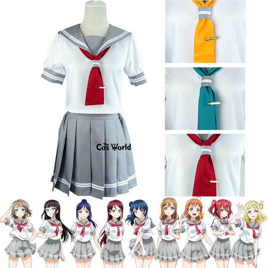 

Love Live Sunshine Aqours Takami Chika Sakurauchi Riko Kanan Kurosawa Dia School Uniform Sailor Suit Anime Cosplay Costumes