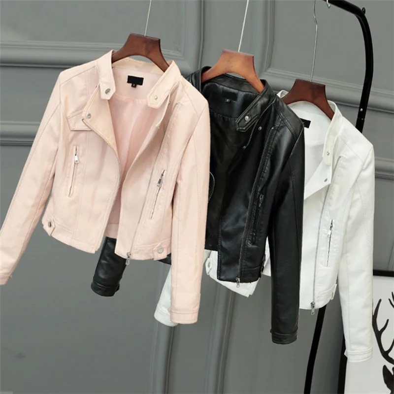 HLMFS white Faux Leather Jacket Women Spring 2019 Black Short Full Sleeve Zippers Ladies punk Basic Biker jacket Good Quality
HLMFS white Faux Leather Jacket Women Spring 2019 Black Short Full Sleeve Zippers Ladies punk Basic Biker jacket Good Quality