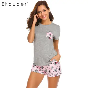 Ekouaer Pajama Set Women Short Sleeve Top Print Shorts Pajamas Set Soft Sleepwear Female Pyjama Set Summer Home Wear 3 Colors
Ekouaer Pajama Set Women Short Sleeve Top Print Shorts Pajamas Set Soft Sleepwear Female Pyjama Set Summer Home Wear 3 Colors