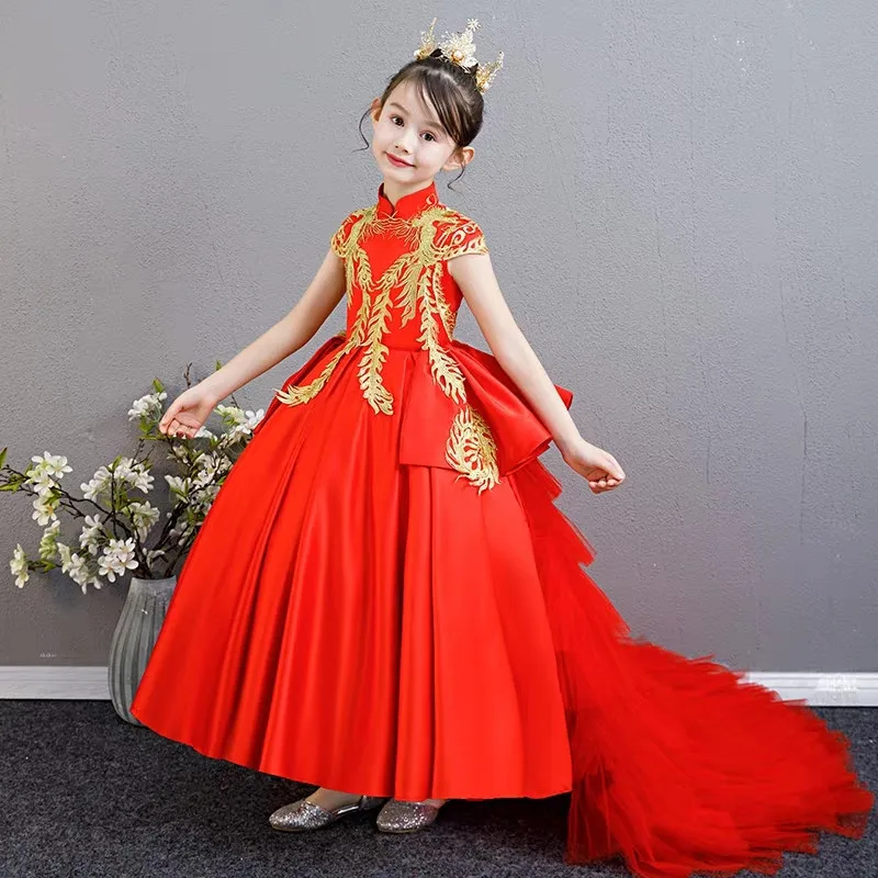 2018Children Girls Chinese Traditional Style Embroidery Pattern New Year Mesh Tail Dress long Model Show Performance Tang Dress
2018Children Girls Chinese Traditional Style Embroidery Pattern New Year Mesh Tail Dress long Model Show Performance Tang Dress