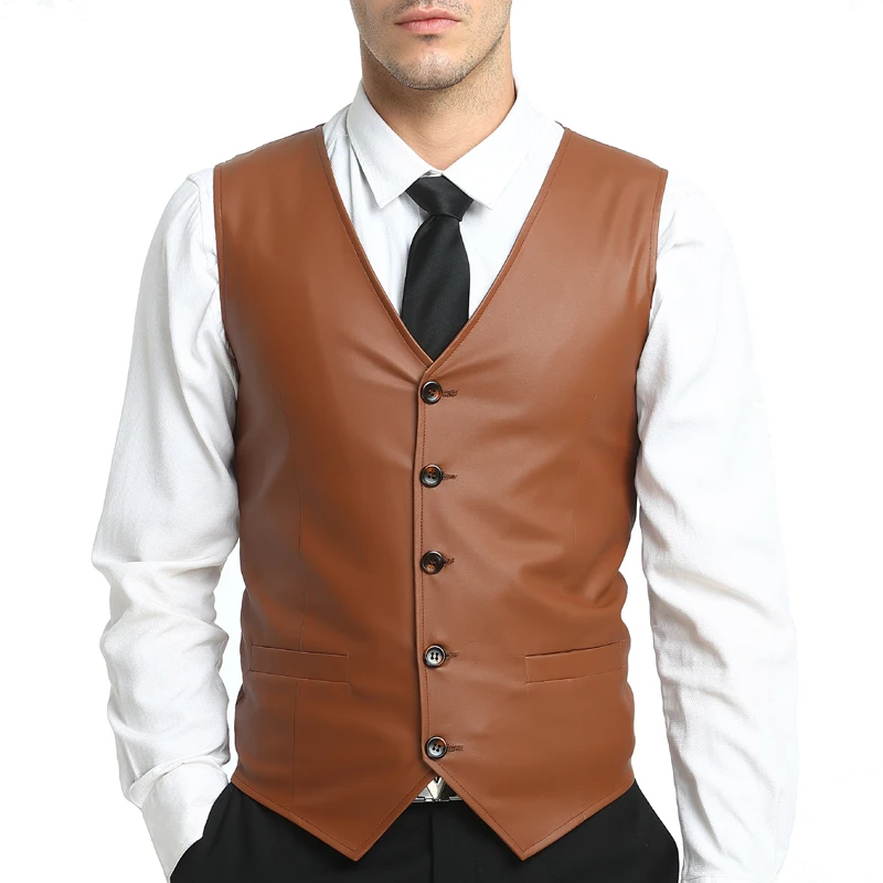 Vest Men 2019 Spring New Solid color PU Leather Business Vest Fashion Casual Tide Men Single Breasted Simple Sleeveless Vest
Vest Men 2019 Spring New Solid color PU Leather Business Vest Fashion Casual Tide Men Single Breasted Simple Sleeveless Vest