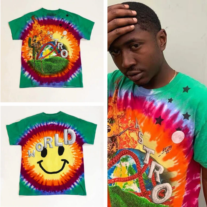 19ss TRAVIS SCOTT ASTROWORLD SMILEY Tie Dye Tee Men Women Statue of Liberty Streetwear Summer T-shirt Harajuku ASTROWORLD Tshirt
19ss TRAVIS SCOTT ASTROWORLD SMILEY Tie Dye Tee Men Women Statue of Liberty Streetwear Summer T-shirt Harajuku ASTROWORLD Tshirt