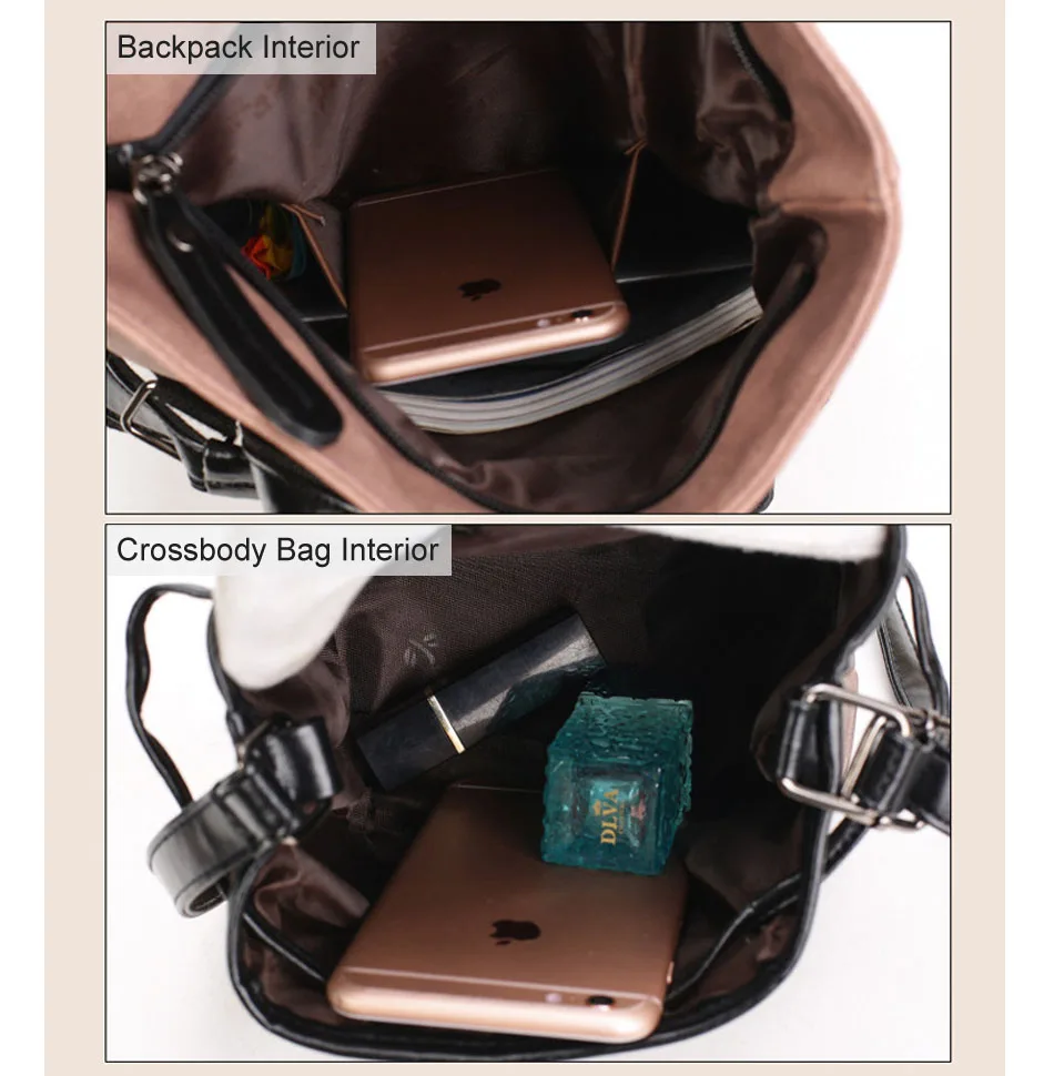 iStylishMall- 2 PCS/SET Vintage Backpack Women PU Leather Backpacks with Shoulder Bag School Bags for Teenagers Black Female mochila