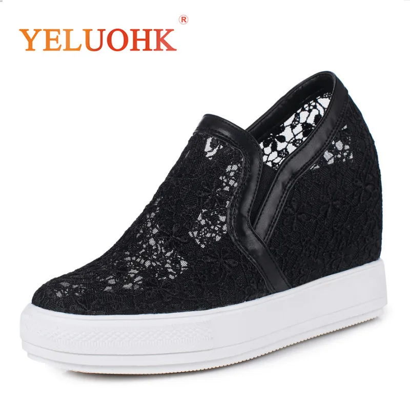 33-45 Platform Shoes Big Size 2018 Spring High Heels Breathable Lace Wedges Shoes Women Heels
