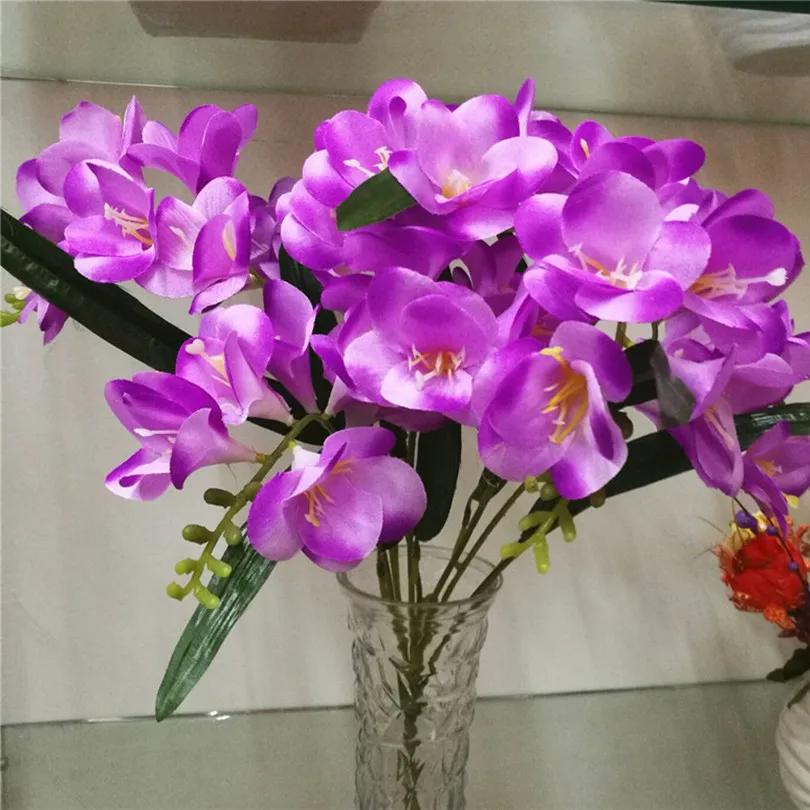 one Artificial Freesia Bunch with Green Leaf 8 stems Full Flowers for Wedding Centerpieces Home Part Floral Arrangement Part
one Artificial Freesia Bunch with Green Leaf 8 stems Full Flowers for Wedding Centerpieces Home Part Floral Arrangement Part
