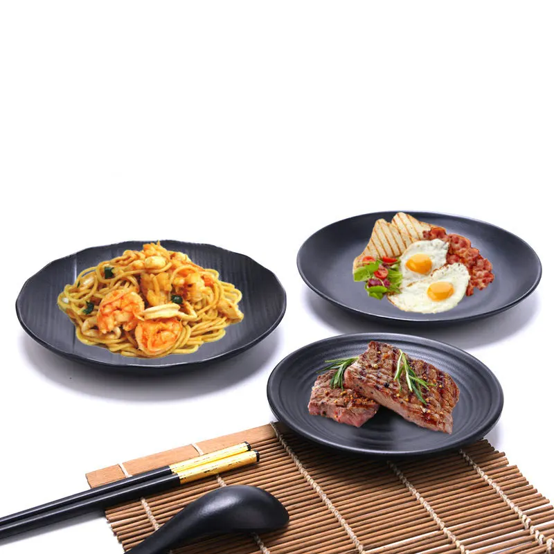 Black Plastic Dishes Imitation Porcelain Japanese Melamine Tableware Western Steak Plate Covered Rice Plate Fruit Salad Plate
Black Plastic Dishes Imitation Porcelain Japanese Melamine Tableware Western Steak Plate Covered Rice Plate Fruit Salad Plate