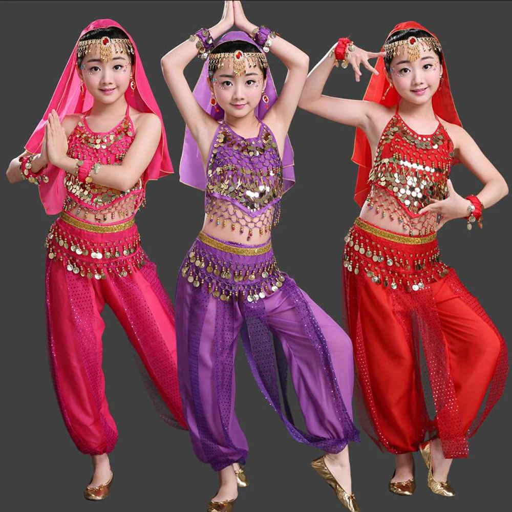 Tops+Pants +Veil +Belt Belly Dance Performance Bollywood Indian Child Costume Indian Ballroom Dance Costumes For Girls
Tops+Pants +Veil +Belt Belly Dance Performance Bollywood Indian Child Costume Indian Ballroom Dance Costumes For Girls