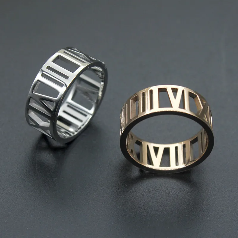 8mm Roman numerals Stainless Steel Ladies man Rings Gold Color hollow out Unique Gift For Women Party Jewelry Bague Femme
8mm Roman numerals Stainless Steel Ladies man Rings Gold Color hollow out Unique Gift For Women Party Jewelry Bague Femme