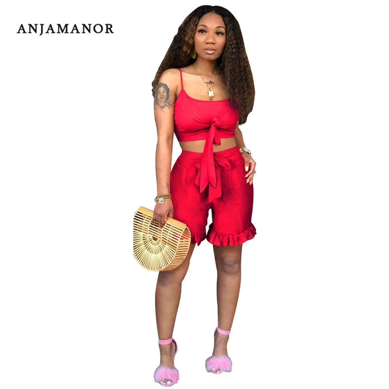 ANJAMANOR Casual Sexy 2 Piece Set Summer Short Matching Sets Tie Front Ruffles Two Piece Set Top and Pants Red Black D35-AD06
ANJAMANOR Casual Sexy 2 Piece Set Summer Short Matching Sets Tie Front Ruffles Two Piece Set Top and Pants Red Black D35-AD06