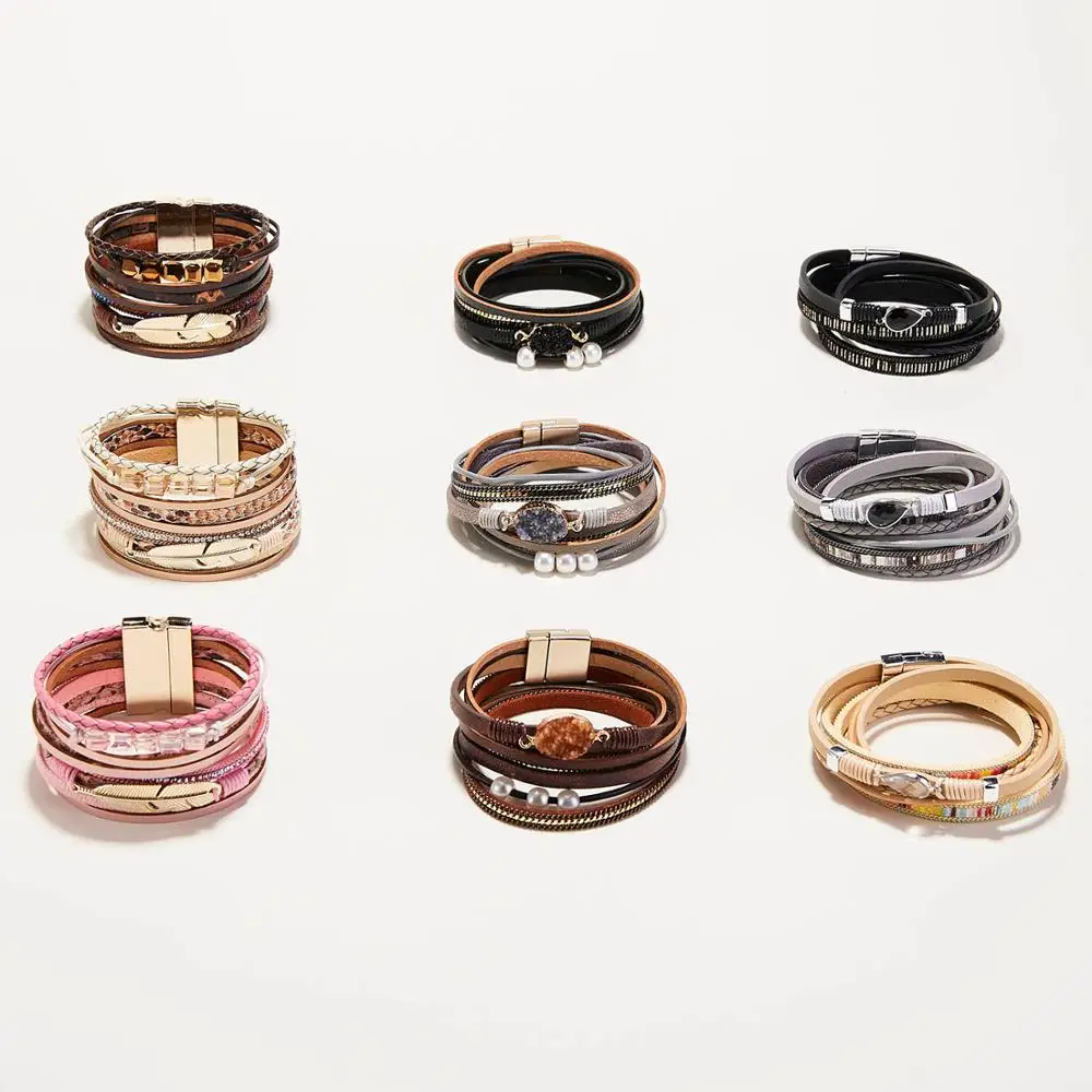 Rinhoo 1PC Water Drop Leaf Oval Pendant Multi-layer Leather Rope Chain Magnet Bracelet Women Fashion Exquisite Jewelry Gift
Rinhoo 1PC Water Drop Leaf Oval Pendant Multi-layer Leather Rope Chain Magnet Bracelet Women Fashion Exquisite Jewelry Gift