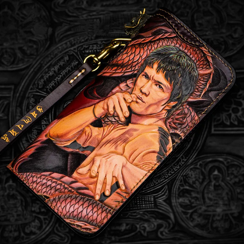 High-grade Handmade Superstar Bruce Lee Wallets Colour Zipper Purses Men Long Clutch Vegetable Tanned Leather Wallet Card Holder
High-grade Handmade Superstar Bruce Lee Wallets Colour Zipper Purses Men Long Clutch Vegetable Tanned Leather Wallet Card Holder