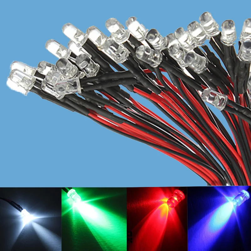 20PCS//set 5mm Warm White LED Lamp Light 20cm Pre Wired 5V DC led Bulb