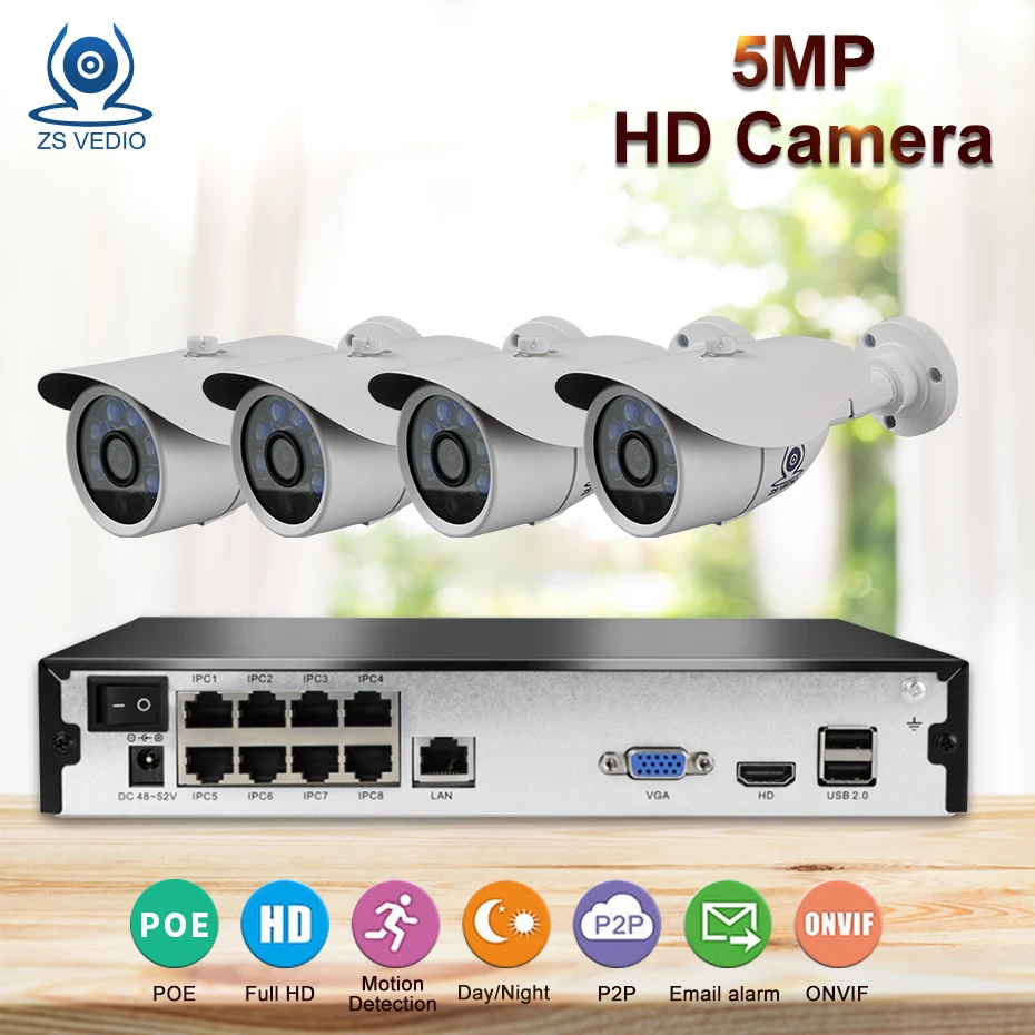 ZSVEDIO 4CH POE 5.0MP IP Camera Kit 8CH NVR 6IR Night Vision CCTV Camera 48V P2P Outdoor Waterproof Onvif 2.4 AEeye APP
ZSVEDIO 4CH POE 5.0MP IP Camera Kit 8CH NVR 6IR Night Vision CCTV Camera 48V P2P Outdoor Waterproof Onvif 2.4 AEeye APP