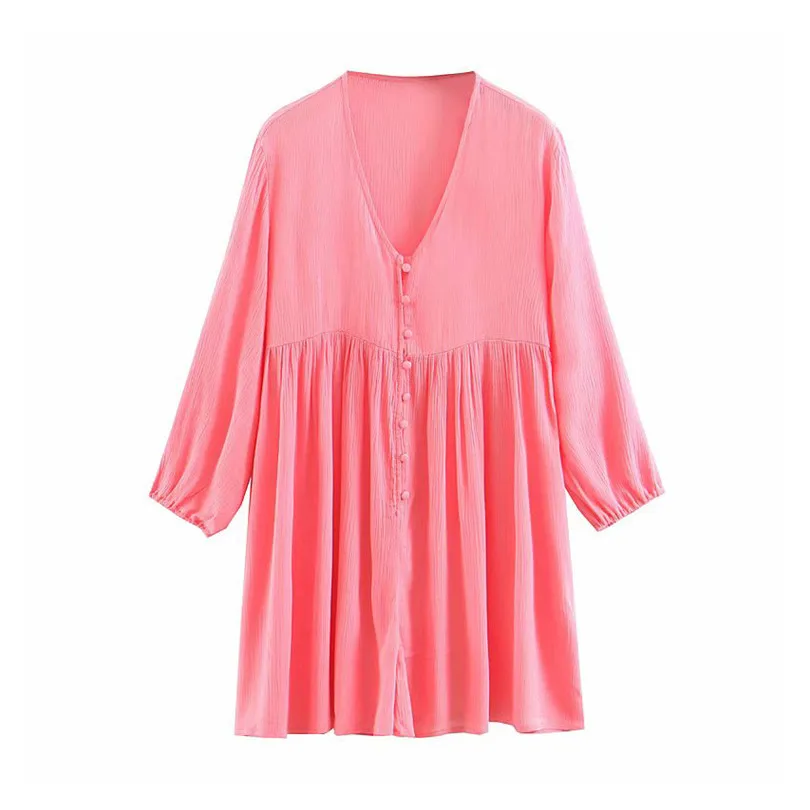 Women sweet V neck solid playsuits buttons Three Quarter pleated rompers female stylish casual stylish pink jumpsuits
Women sweet V neck solid playsuits buttons Three Quarter pleated rompers female stylish casual stylish pink jumpsuits