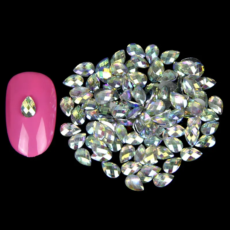 Image 1000PCS LOT Holographic AB Color Nail Art Rhinestones 3D Water Drop Women Decoration Beauty Salon Nail Art Supplies WY509