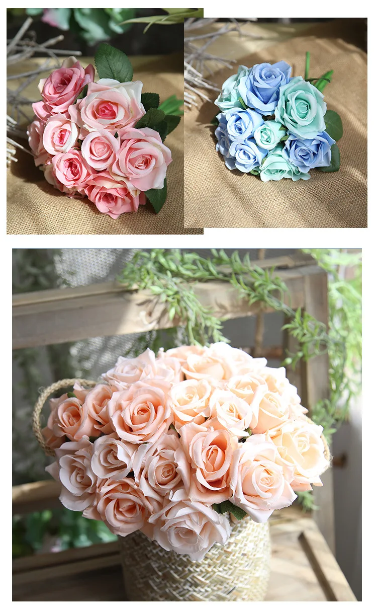 roses artificial flower silk pink white wedding flower decoration (7)