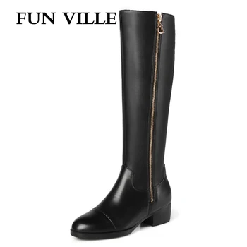 FUN VILLE 2017 New Fashion Autumn winter Women knee high Boots Genuine leather + PU black Round toe Zipper size 34-43
FUN VILLE 2017 New Fashion Autumn winter Women knee high Boots Genuine leather + PU black Round toe Zipper size 34-43