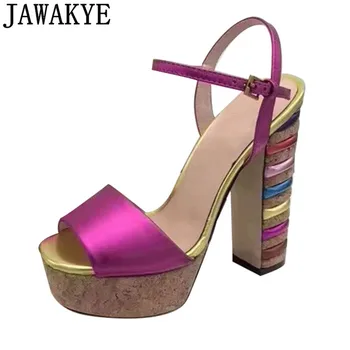 Metal Color High Heel Gladiator Sandals Women genuine leather Summer Shoes 13cm Colorful rainbow Chunky Heel Platform Sandalias
Metal Color High Heel Gladiator Sandals Women genuine leather Summer Shoes 13cm Colorful rainbow Chunky Heel Platform Sandalias