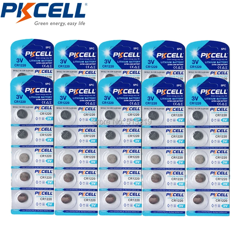 50Pcs PKCELL 3V Battery Lithium CR1220 DL1220 LM1220 ECR1220 1220 Button Coin Cell Batteries
50Pcs PKCELL 3V Battery Lithium CR1220 DL1220 LM1220 ECR1220 1220 Button Coin Cell Batteries