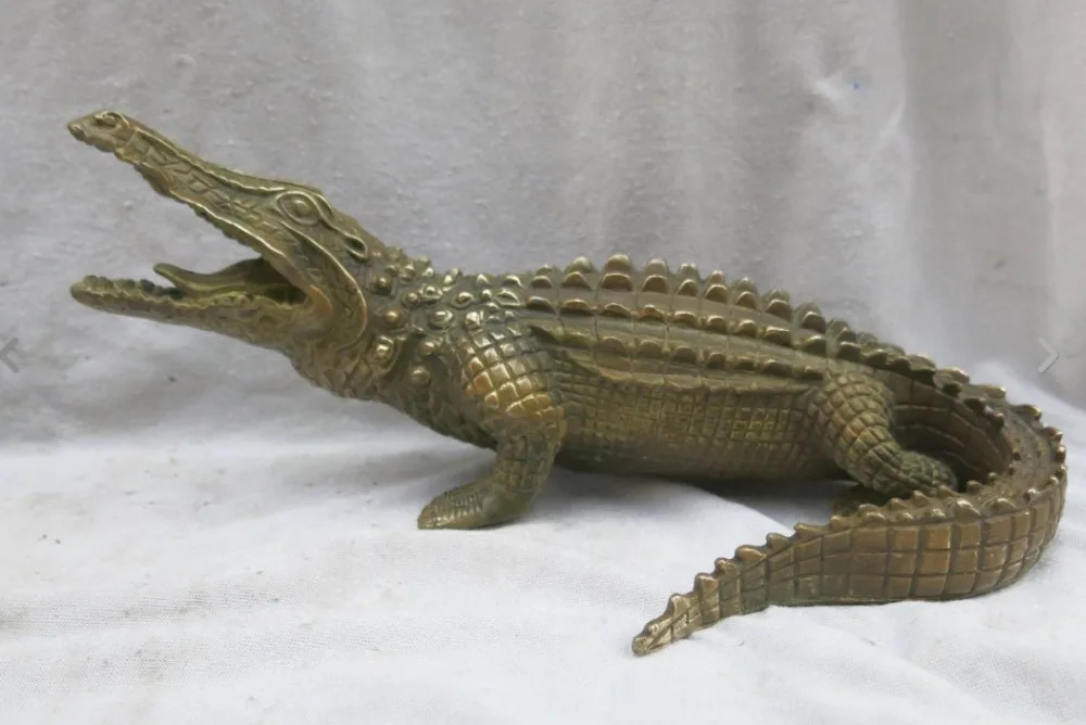671115485++++11" China brass copper carved fine fierce Chinese alligator Sculpture Statue
