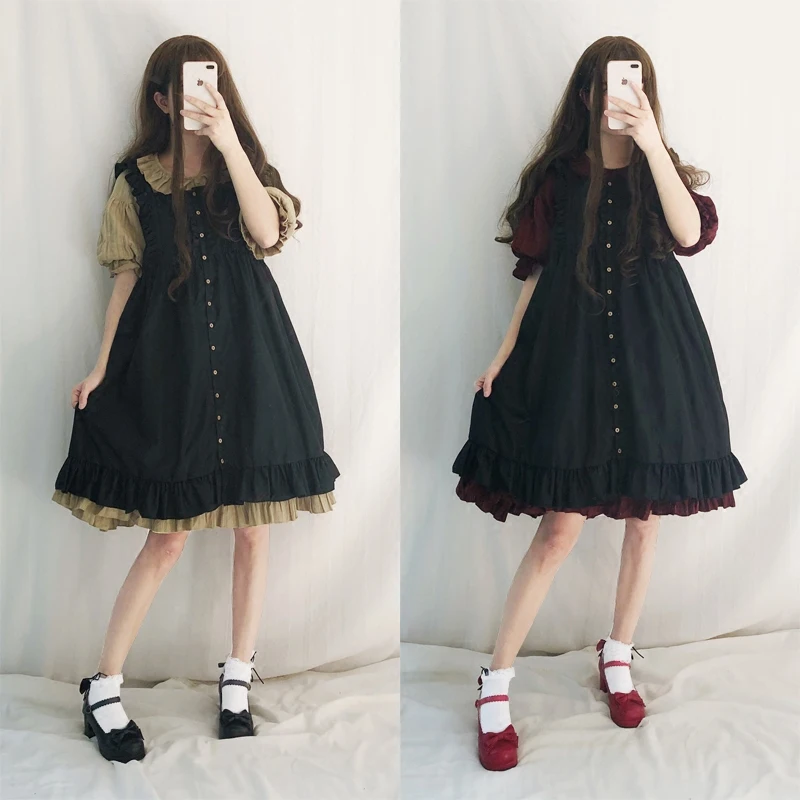 Women Half Sleeve Cute Ruffle Lolita Dress Japanese Kawaii Girls Maid Vintage Lace Bubble Dress With Apron
Women Half Sleeve Cute Ruffle Lolita Dress Japanese Kawaii Girls Maid Vintage Lace Bubble Dress With Apron