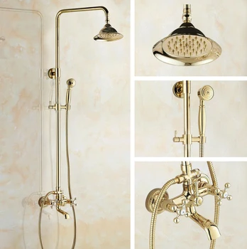 Luxury Polished Gold Color Brass Dual Cross Handles Bathroom Round Rain Shower Faucet Set Bath Tub Mixer Tap Wall Mounted mgf347
Luxury Polished Gold Color Brass Dual Cross Handles Bathroom Round Rain Shower Faucet Set Bath Tub Mixer Tap Wall Mounted mgf347