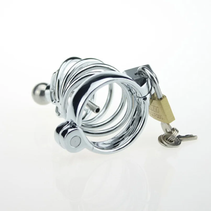 Short Stainless Steel Chastity Belt Cock Cage With Removeable Hollow Urethral Sound Catheter 3 Size Penis Ring Sex Toys For Man