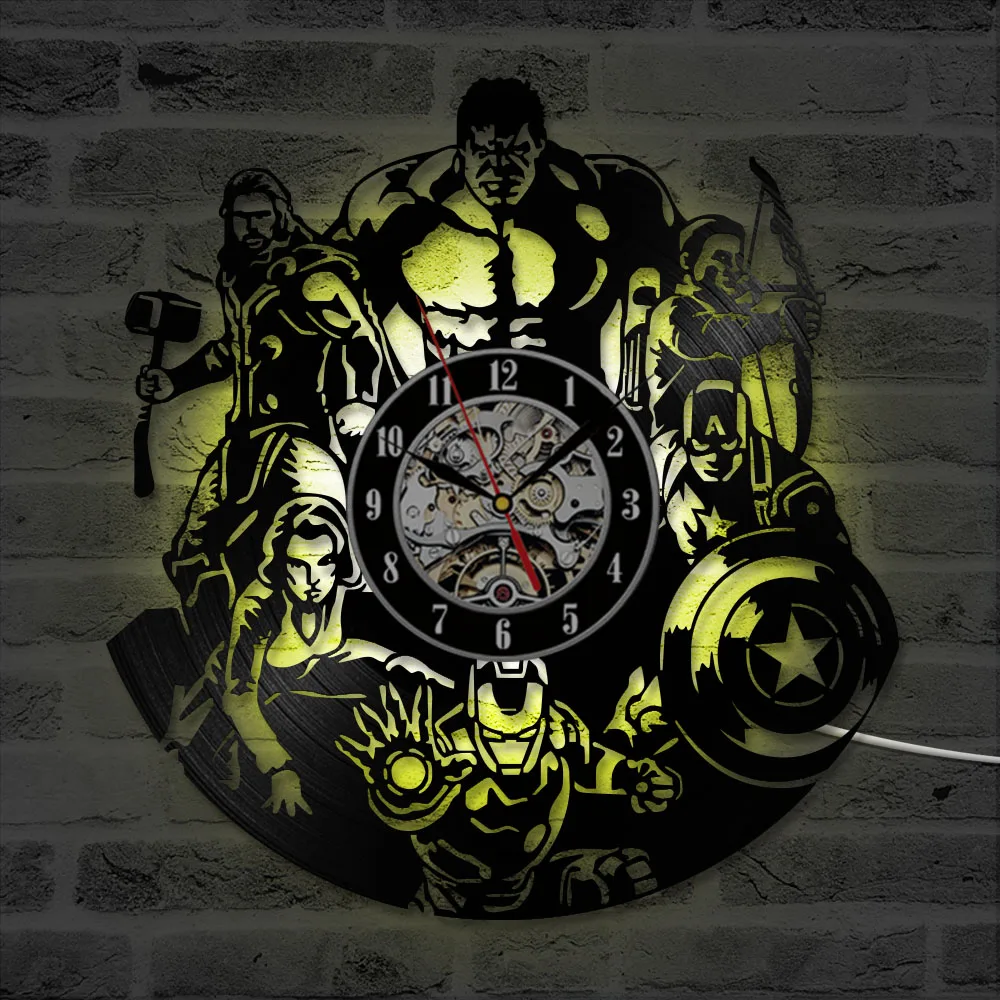 The Avengers Shape Vinyl Record Clock Creative Hollow Marvel Comics LED Wall Clock Iron Man&Captain America&Thor Hanging Clock
The Avengers Shape Vinyl Record Clock Creative Hollow Marvel Comics LED Wall Clock Iron Man&Captain America&Thor Hanging Clock