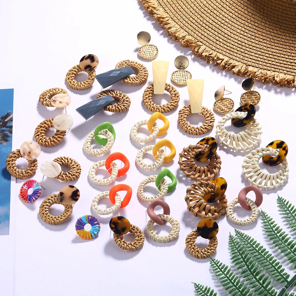 VKME 2019 rattan acrylic earrings women BOHO anti-wrestling pendant earrings Brincos fashion geometric jewelry wholesale
VKME 2019 rattan acrylic earrings women BOHO anti-wrestling pendant earrings Brincos fashion geometric jewelry wholesale