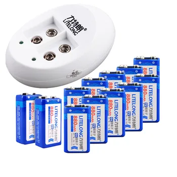 

LITELONG 6f22 9v rechargeable battery set, 9v charger+12pcs 9v 880mah rechargeable lithium batter