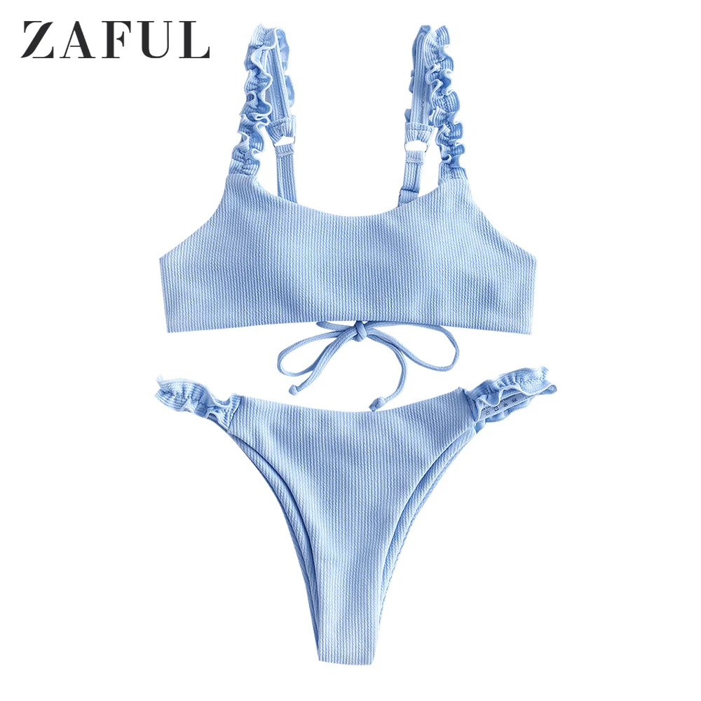 ZAFUL High Rise Ribbed Bikini Set Low Waist Solid Beachwear Padded Bikini Two Pieces Strap Swimsuit Tie Design Back Set
ZAFUL High Rise Ribbed Bikini Set Low Waist Solid Beachwear Padded Bikini Two Pieces Strap Swimsuit Tie Design Back Set