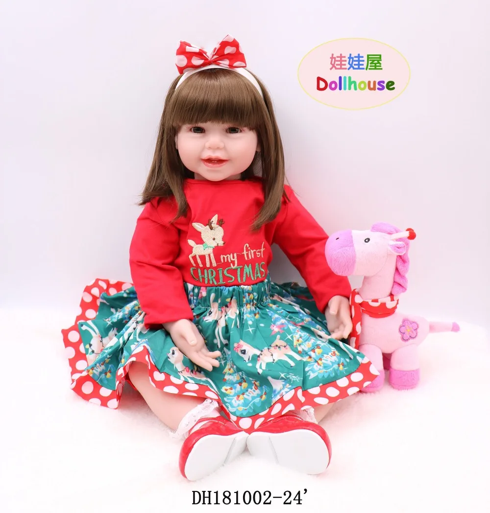 silicone reborn baby dolls girls 61cm Wearing christmas dress green red clothes set smile New Handmade 24'' Lifelike toddler toy
silicone reborn baby dolls girls 61cm Wearing christmas dress green red clothes set smile New Handmade 24'' Lifelike toddler toy