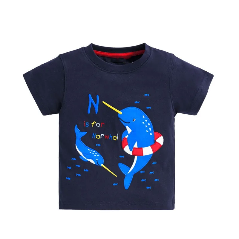 

Jumping meters children dolphin clothes hot selling cartoon summer t shirts baby boys cotton short sleeves clothing 18/24M-6T