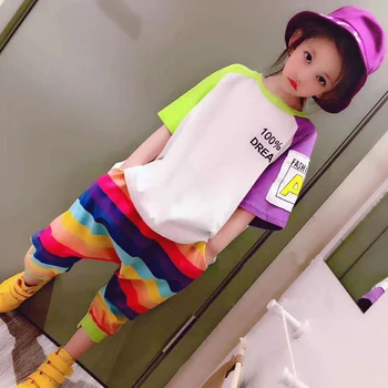 Baby Girl Cotton Set Summer New Product Big Child Personality Female Baby Short Sleeve T-Shirt Rainbow Stripe Pants 2 Piece Set
Baby Girl Cotton Set Summer New Product Big Child Personality Female Baby Short Sleeve T-Shirt Rainbow Stripe Pants 2 Piece Set