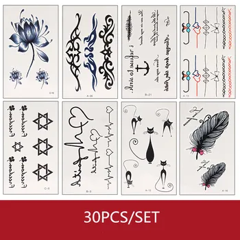 

30PCS/SET Waterproof Body Stickers Feather Star Cat Words Designs 3 Sets To Choose Temporary Tattoo Sticker Faux Tatouage