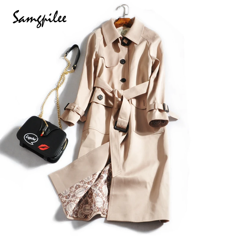 Фото Autumn And Winter Streetwear Broadcloth Full Sleeve Long Turn-down Collar Single Breasted Slim Solid Women Trench | Женская одежда