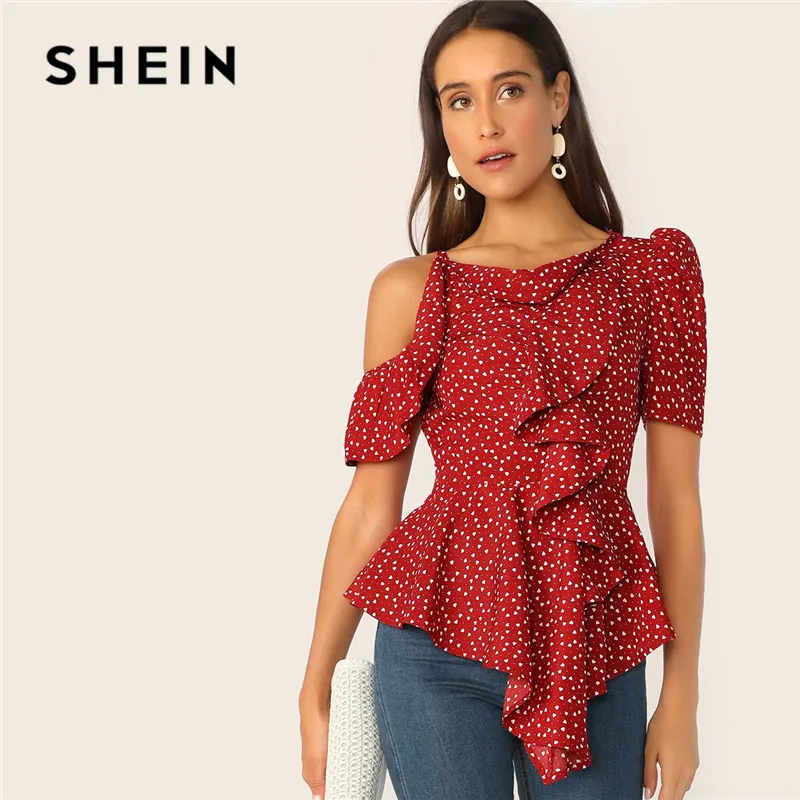 SHEIN Confetti Heart Print Cold Shoulder Ruffle Asymmetrical Blouse Women Clothes 2019 Summer Glamorous Slim Fit Ladies Tops
SHEIN Confetti Heart Print Cold Shoulder Ruffle Asymmetrical Blouse Women Clothes 2019 Summer Glamorous Slim Fit Ladies Tops