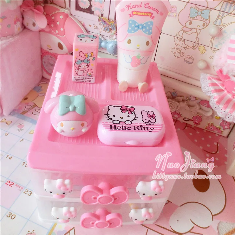 Cute Pink Hello Kitty Desktop Receiver Box Cosmetic Plastic