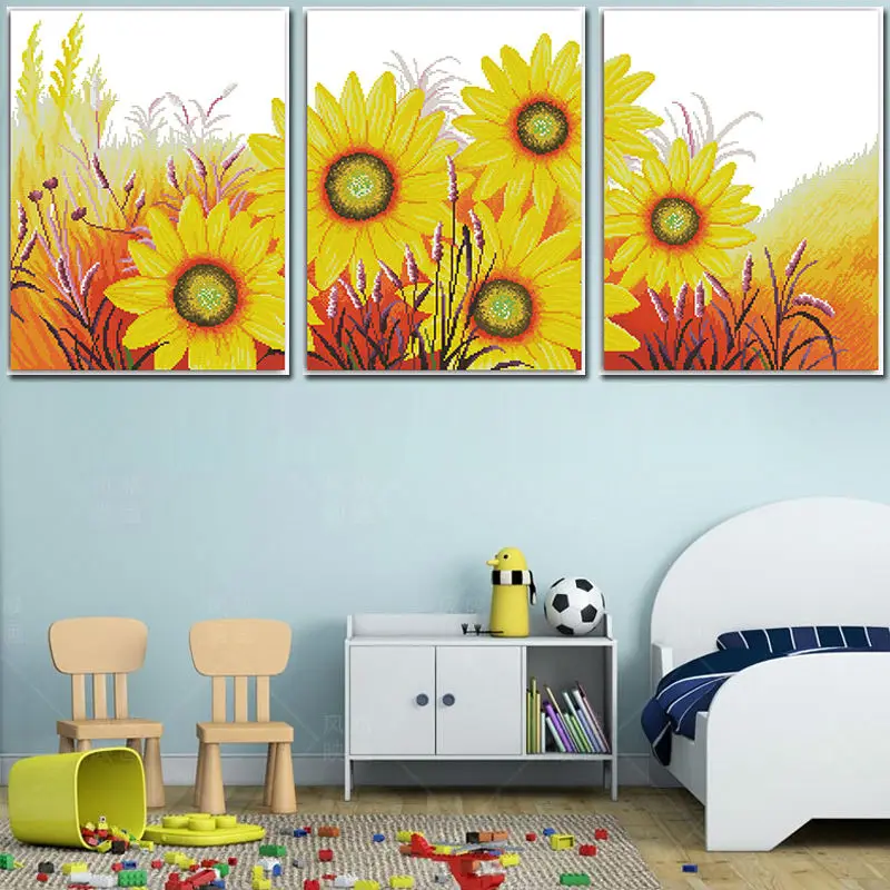 Sunflower(triptych) Multi-pictures Cross Stitch Kits DIY Chinese Cotton Cross-stitch Counted Embroidery Needlework 
Sunflower(triptych) Multi-pictures Cross Stitch Kits DIY Chinese Cotton Cross-stitch Counted Embroidery Needlework