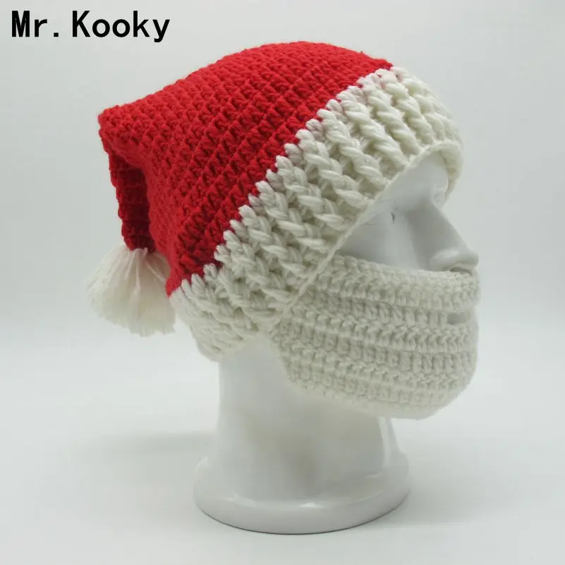 

Mr.Kooky Winter Crocheted Men's Santa Claus Father Xmas Hats With Colourful Beard Handmade Christmas Present Party skull Beanies