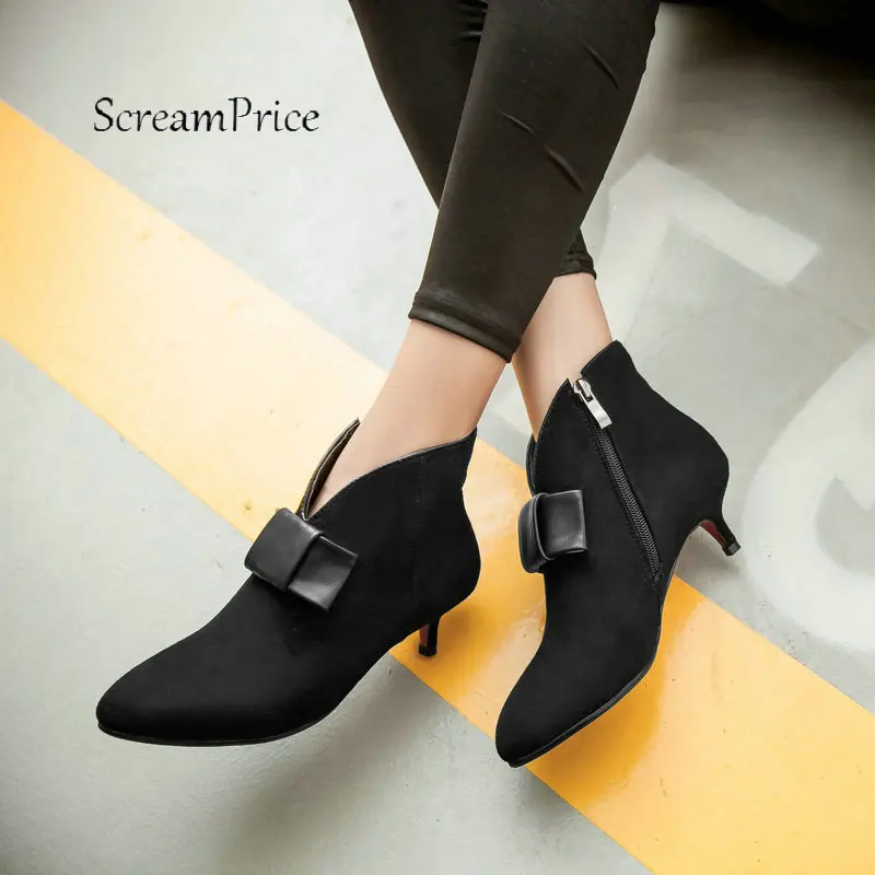 Womens Side Zipper Suede High Heel Ankle Booties Pointed Toe Thin Heels Short Boots Shoes for Women