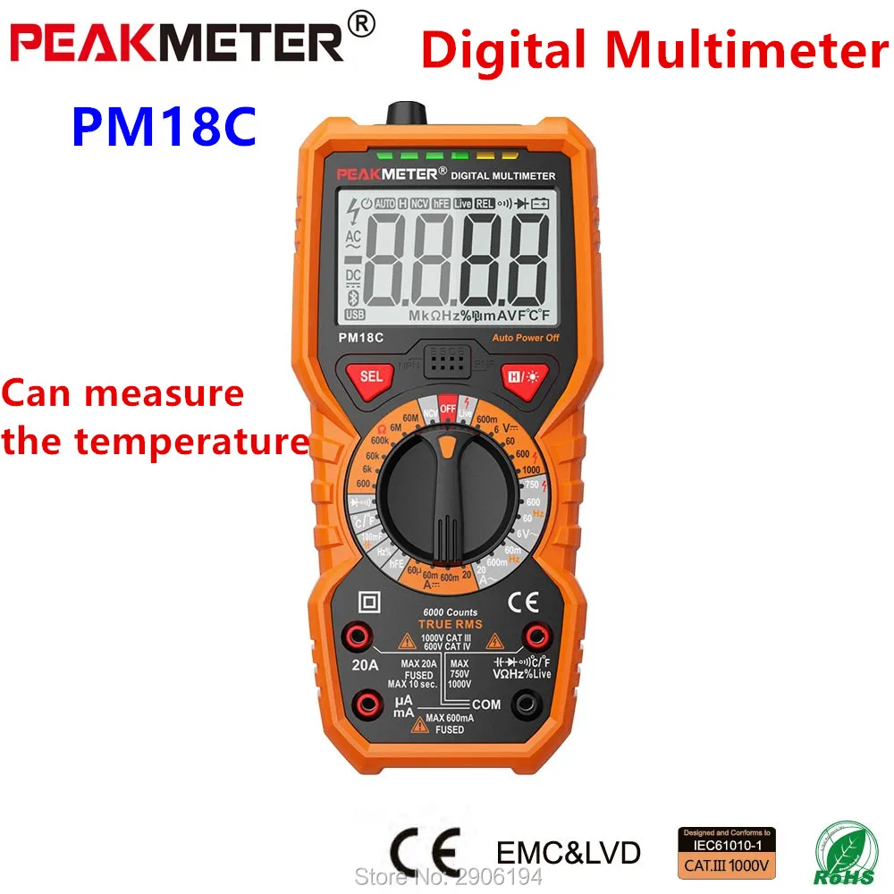 PEAKMETER PM18C Digital Multimeter Measuring Voltage Current Resistance Capacitance Frequency Temperature NCV Live Line Tester
PEAKMETER PM18C Digital Multimeter Measuring Voltage Current Resistance Capacitance Frequency Temperature NCV Live Line Tester