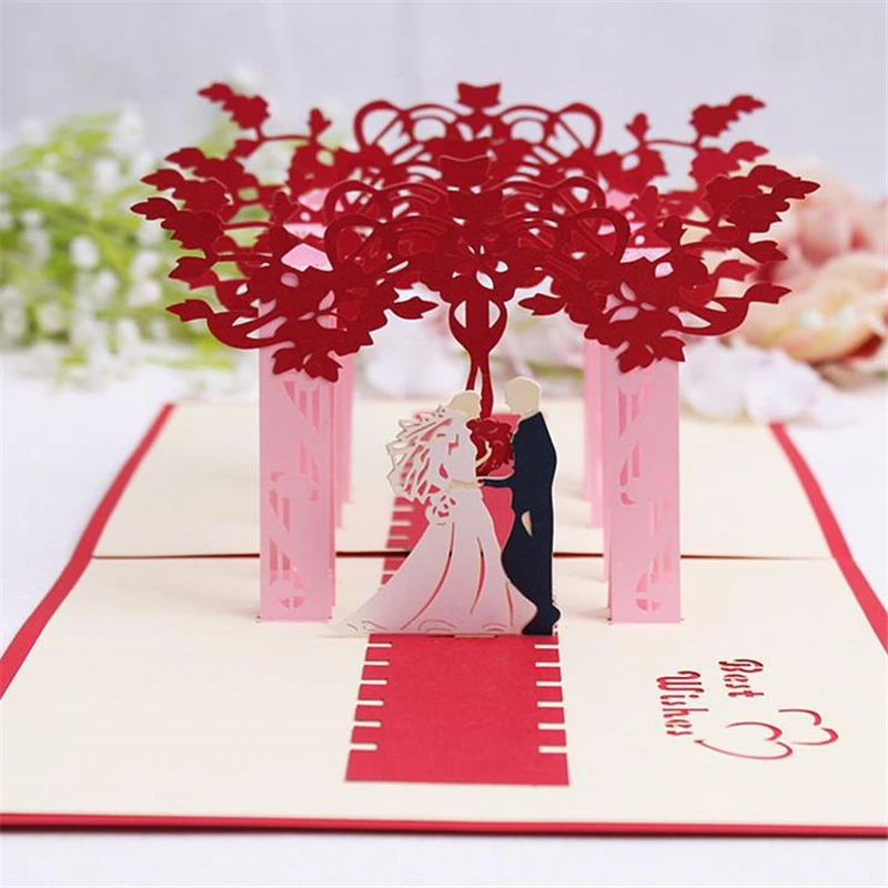 

DoreenBeads Creative 3D Cards Wedding Blessing Card Bride and Groom Paper Cutting DIY Folding Card for Wedding Party Invitation