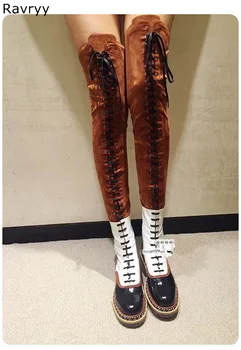 Cross-tied Woman long boots lace up female Over-the-knee Boot brown leather low heel Model Fun Club Party show dress shoes
Cross-tied Woman long boots lace up female Over-the-knee Boot brown leather low heel Model Fun Club Party show dress shoes