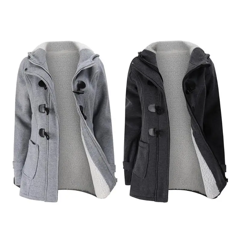 Winter Women Coat Warm Hooded Jacket Long Section Wool Blended Outwear With Leather Ox Horn Shape Buckle Overcoat
Winter Women Coat Warm Hooded Jacket Long Section Wool Blended Outwear With Leather Ox Horn Shape Buckle Overcoat